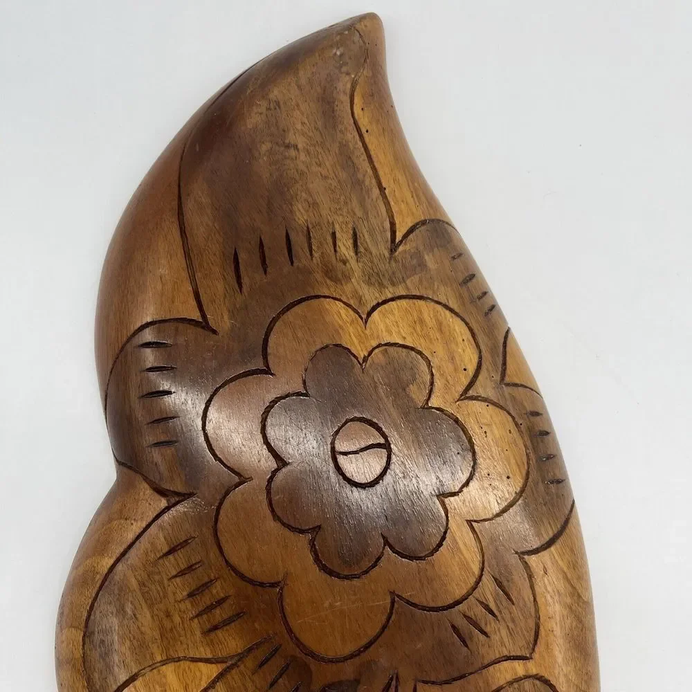 Hand Carved Monkeypod Freeform Wood Tray Leaf Shape Flower Designs 3‎ Sections